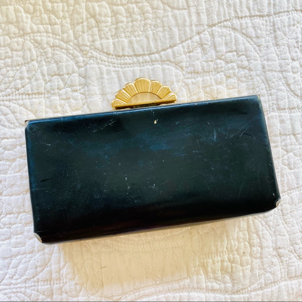 Vintage 20s - 40s  Evans Elegance Art Deco Clutch Bag Wallet Black Brass